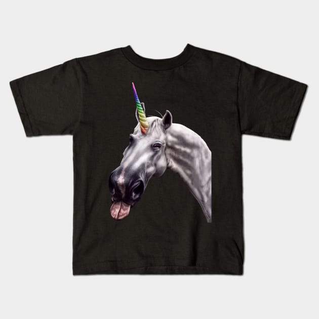 Unicorn Poking Tongue Selfie Kids T-Shirt by Random Galaxy